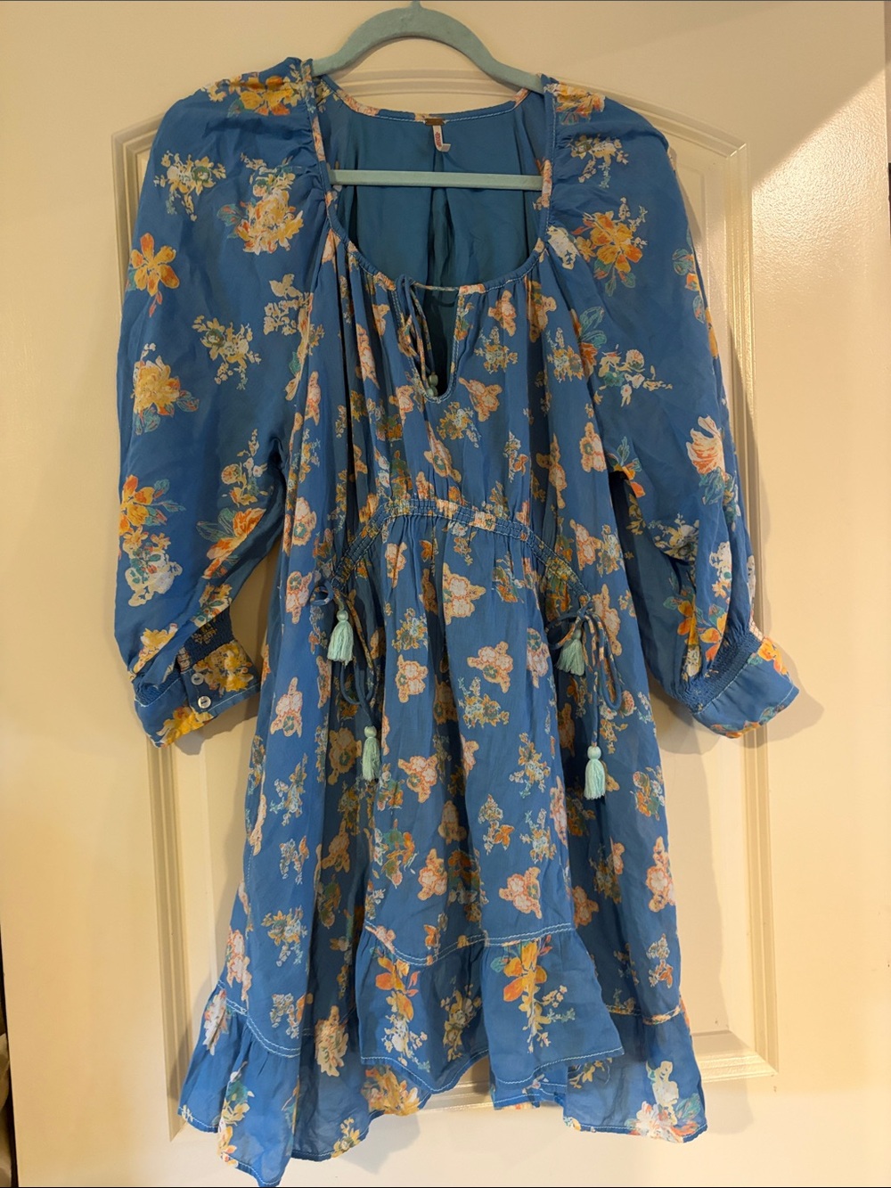 Free People Blue Floral Tie-Front Casual Dress